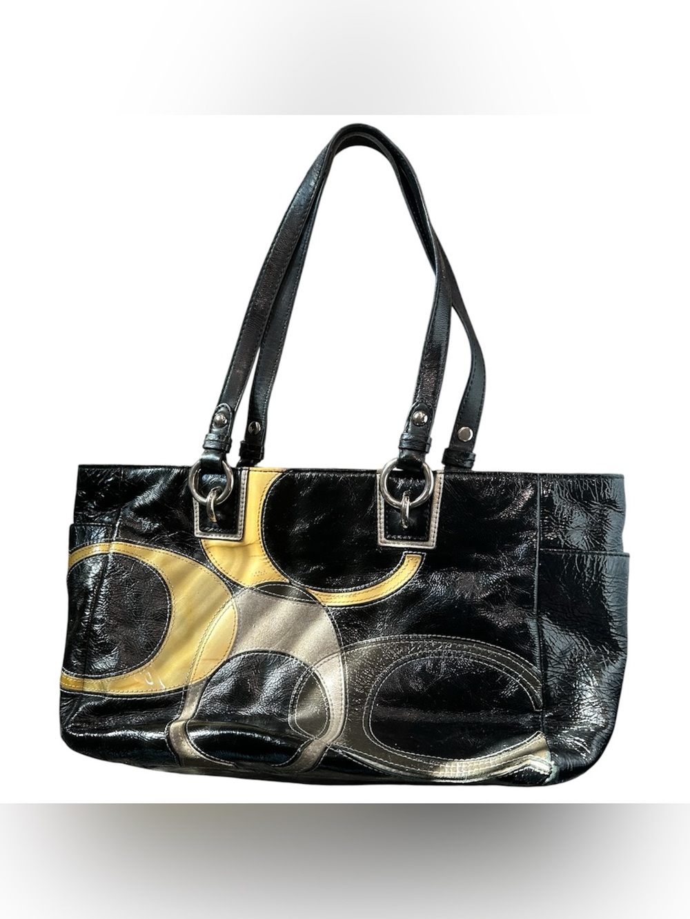 Vintage Y2K Coach Signature Sufflette patent black leather handbag